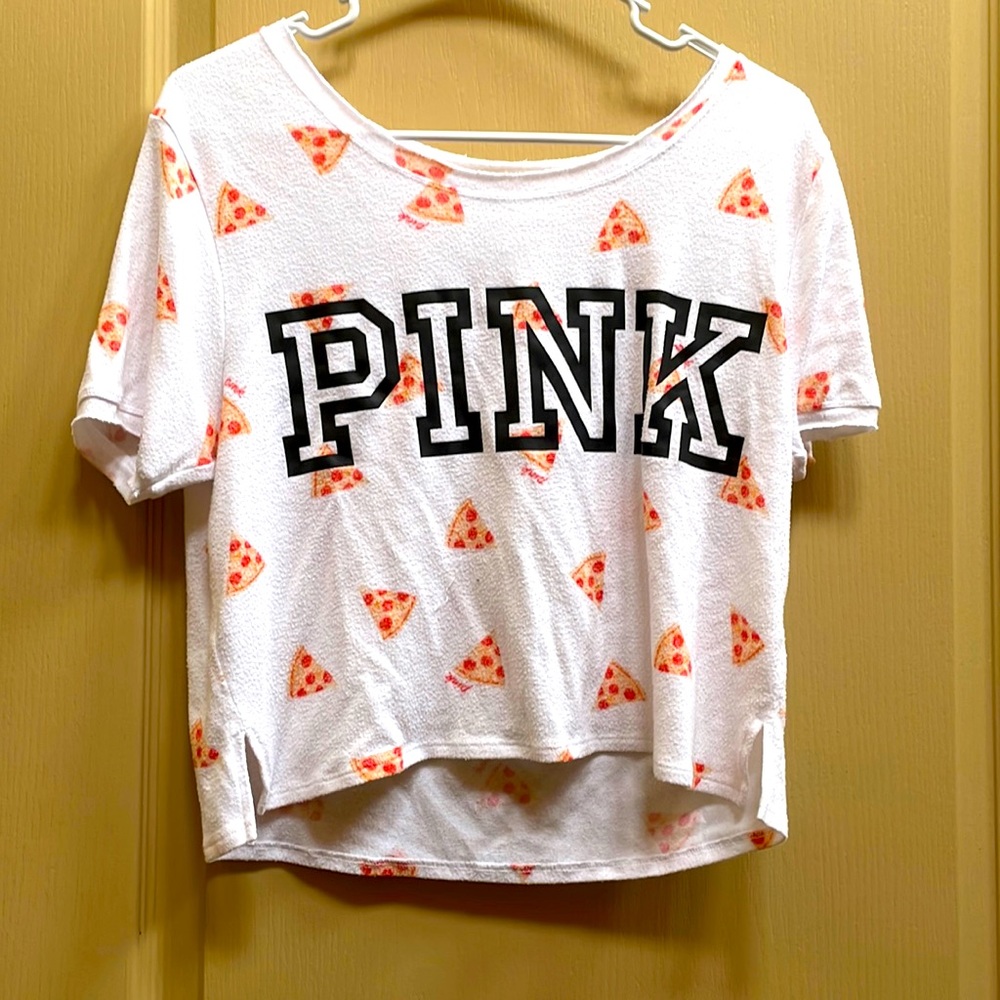 Pink crop top with pizza on it
